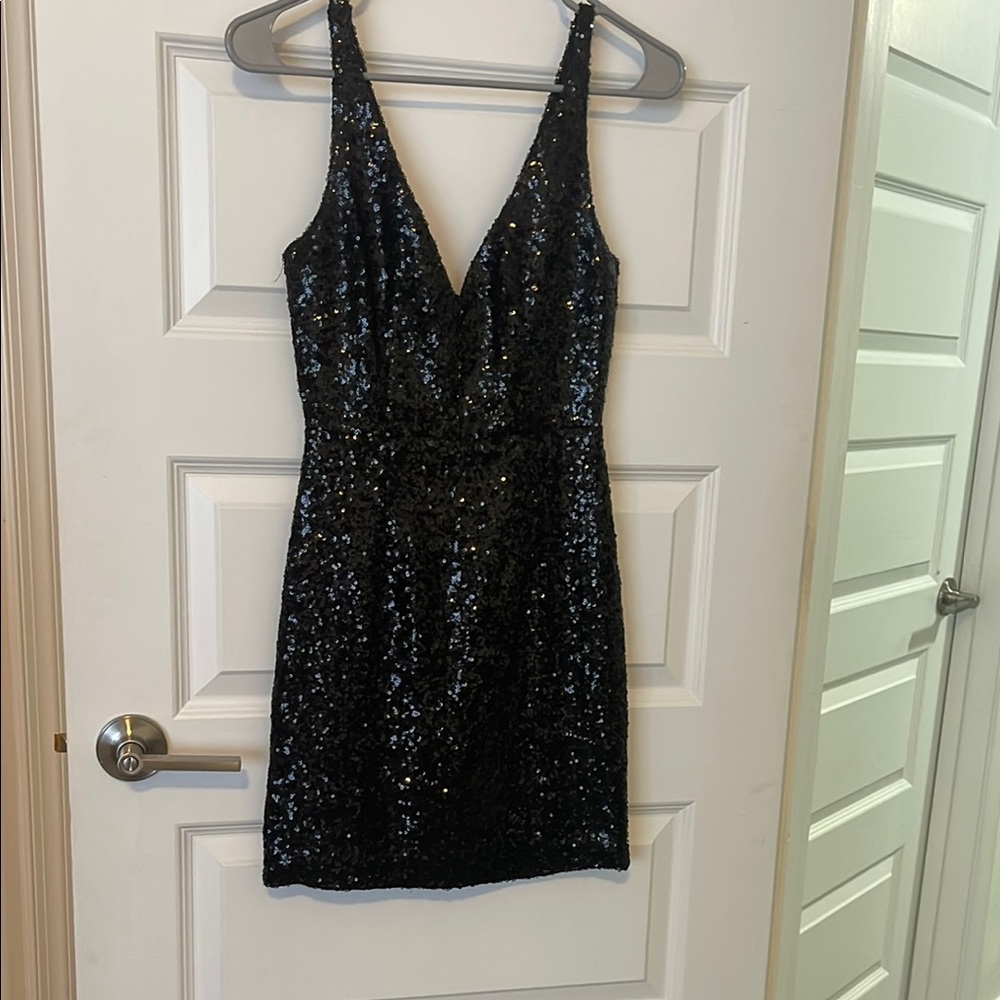 Lulu's Black Sleeveless Sequin Mini Dress for Cocktail